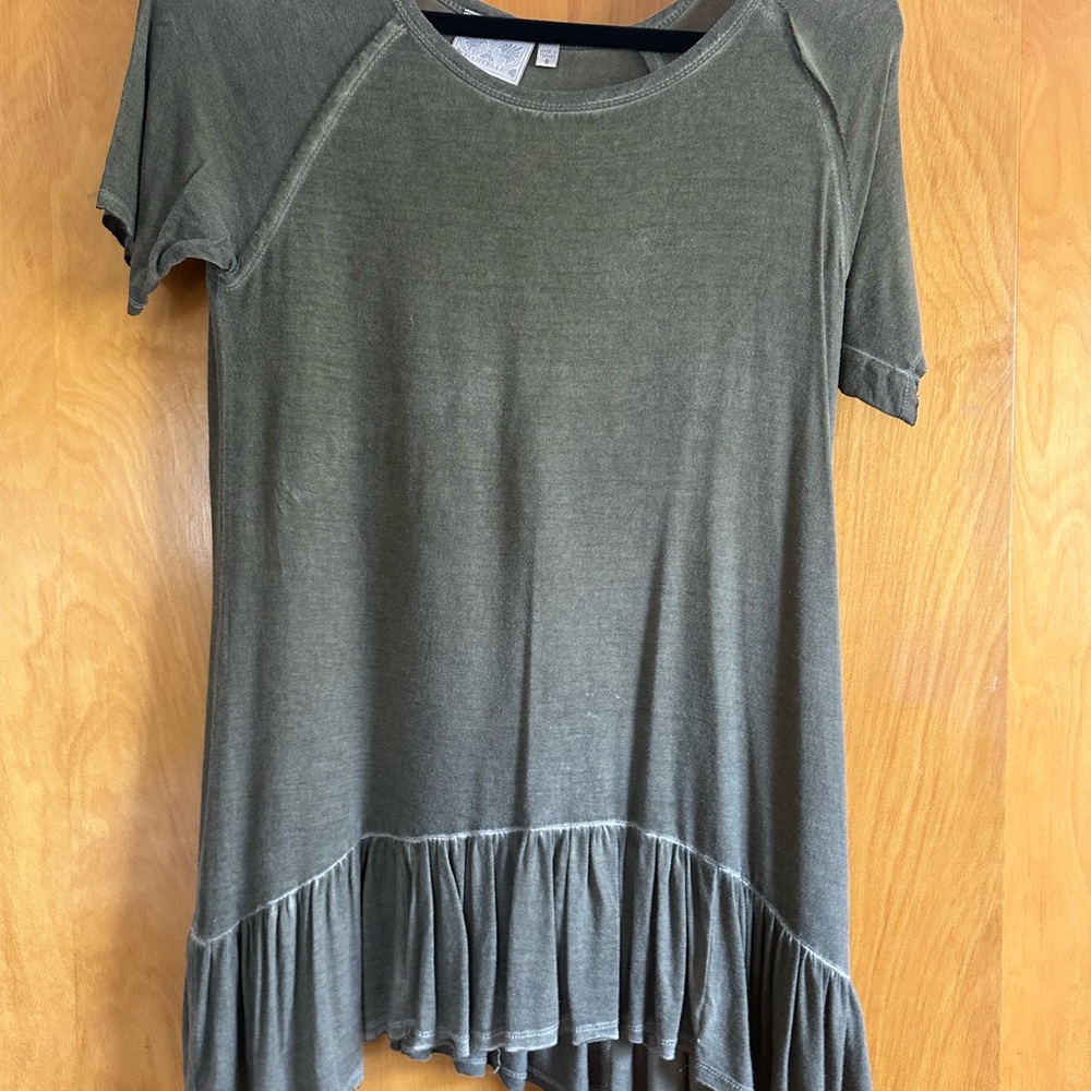 Women's Olive Green Ruffle Hem Top